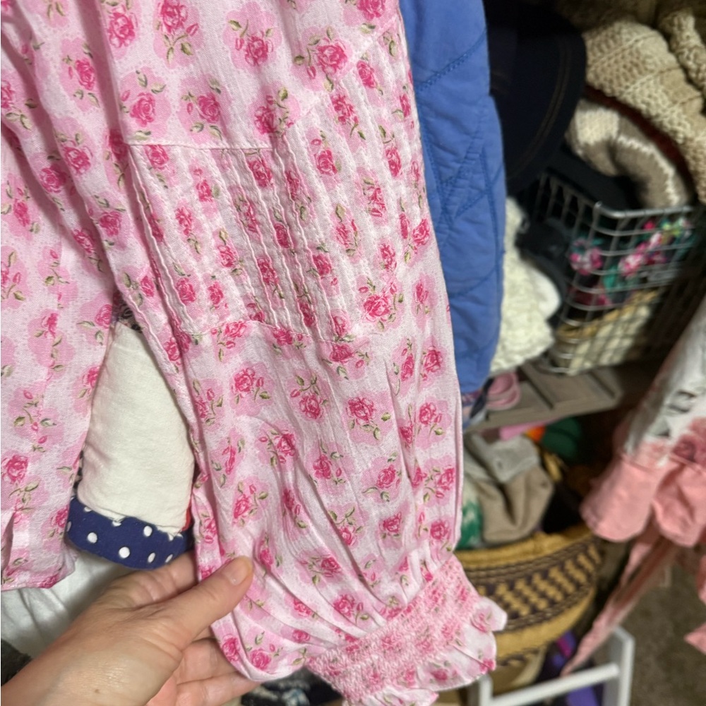 Love Shack Fancy 💐🎀 Pink Floral Ruffle Blouse - Picture 5 of 6